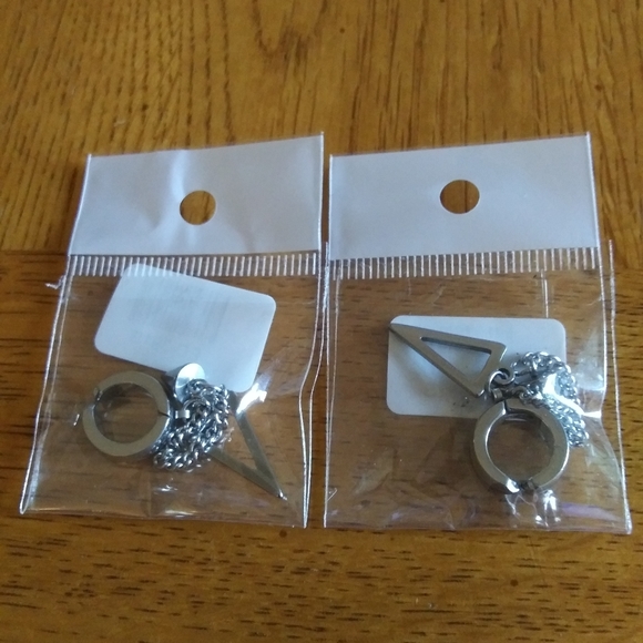 Huggie Style Stainless Steel Geometric Earrings - Picture 2 of 2